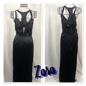 Zara Black Sexy long Open back Satin Dress Sz S
